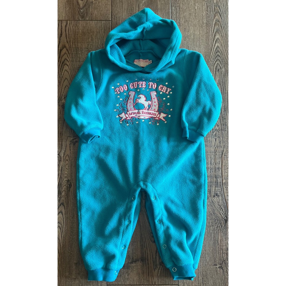 Cowgirl Hardware Ransom Ranch Baby Girl Fleece Hooded Romper Turquoise 12M